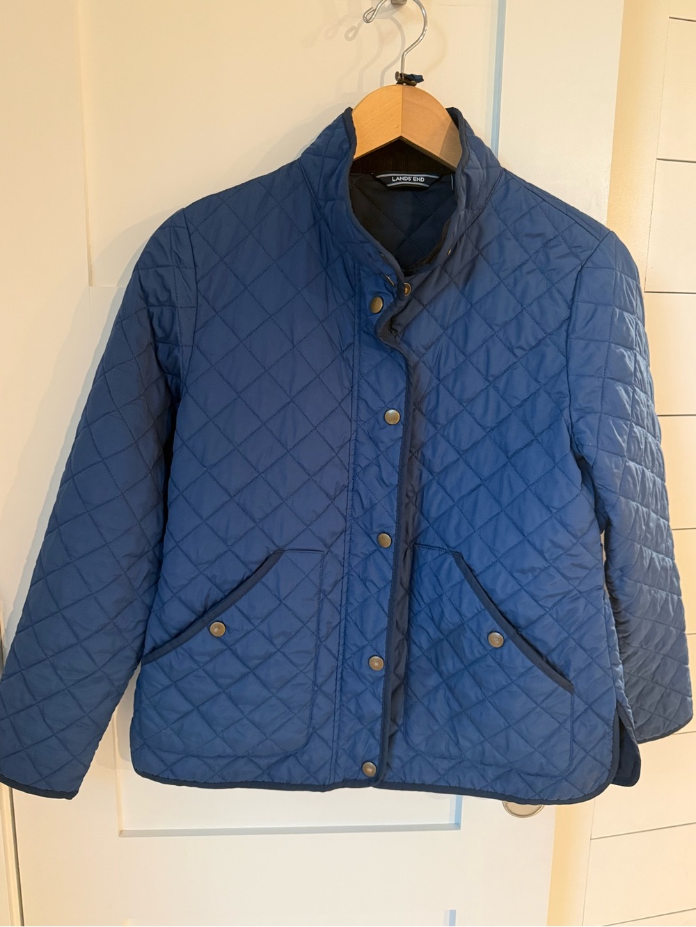 Land’s End Quilted Barn Coat Navy Blue Brown Corduroy Sz SP Travel Bag